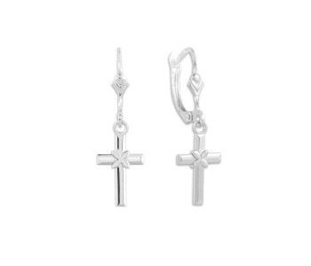 Dainty Cross Earring with Silver Plated, Occasion : Anniversary, Engagement, Gift, Party, Wedding