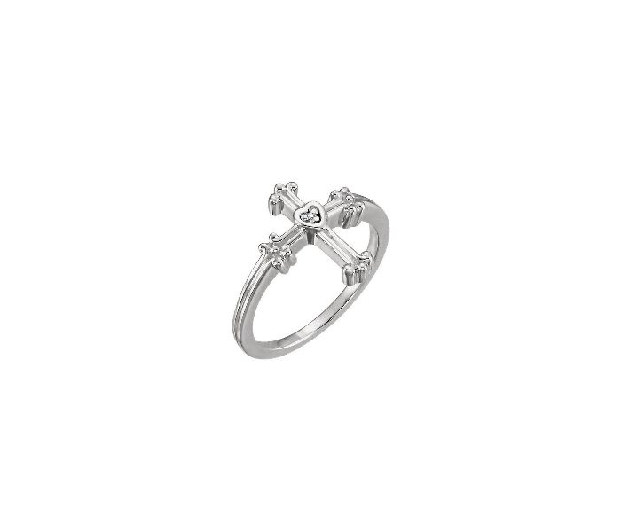 Rhodium Plated Cross Ring