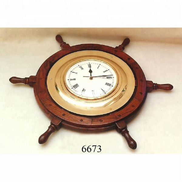 Brass Ship Wheel Clock, Technique : Plated
