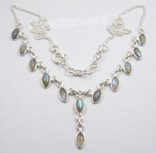 MARQUISE BLUE FIRE LABRADORITE Curb Chain Necklace