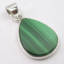 natural malachite gemstone handmade fine silver charm pendant