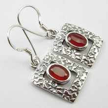 OVAL Red CARNELIAN Gemstone Pair Sterling Silver OLD STYLE Earrings