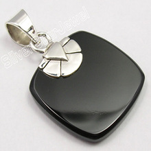 Semi precious natural black onyx cabochon gemstone pendant