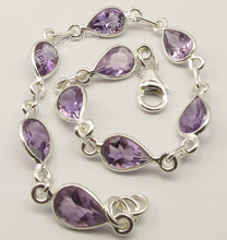 Sterling Silver DROP PURPLE AMETHYST TRENDY Bracelet