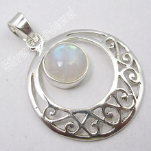 Sterling silver natural rainbow moonstone handmade pendant