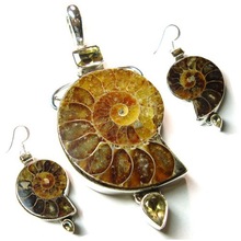 Ammonite Fossil jewelry set