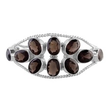 Brown smoky quartz silver charm bracelet