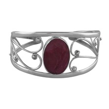 Red Ruby Sterling Silver Cuff Bracelet, Occasion : Anniversary, Engagement, Gift, Party, Wedding