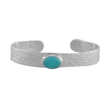 semi precious blue turquoise gemstone hammered cuff bracelet