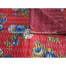 Floral Cotton Kantha Quilt, Technics : Handmade