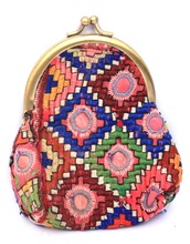 Genuine Leather embroidery Frame Clutch, Color : Multi