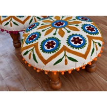 Vintage Mix Fabric Hand Embroidery Foot Stool