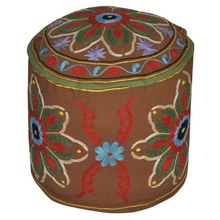 VRPuff-2234 Vintage Mix Fabric Round Pouf Cover