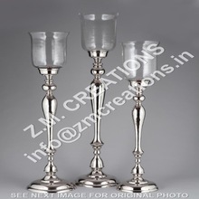 Metal Glass Hurricane Candle Pillar, Color : Nickle Plated