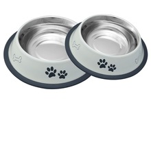 Stainless Steel Color Non Tip Bowls Anti-Skid Bowls with paw prints