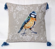 Bird Paint Art Cotton Cushion Cover, for Car, Chair, Decorative, Seat, Pattern : Embroidered