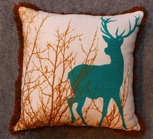 Deer Print Cotton Cushion Cover, for Car, Chair, Decorative, Seat, Technics : Handmade