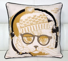 Face Art Embroidered Cotton Cushion