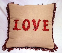 Jute LOVE BUTTONED CUSHION COVER, For Seat, Decorative, Technics : Handmade