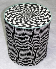 Round Pouf with Printed Black, Size : Dia45*H50cm