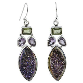 Amethyst Peridot Druzy Marquise earring, Occasion : Anniversary, Engagement, Gift, Party, Wedding