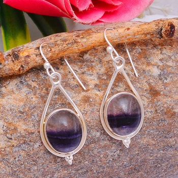 Banded agate cab gemstone shape earring, Occasion : Anniversary, Engagement, Gift, Party, Wedding