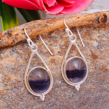 banded agate cab gemstone shape earring