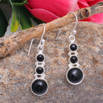 925 Sterling Sliver Black Onyx Cab Earrings, Occasion : Anniversary, Engagement, Gift, Party, Wedding