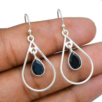 925 Sterling Sliver Black Onyx Gemstone Earrings, Occasion : Anniversary, Engagement, Gift, Party