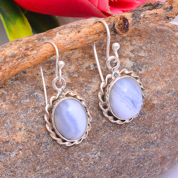 Blue Lace Agate Gemstone Sterling Sliver Earrings