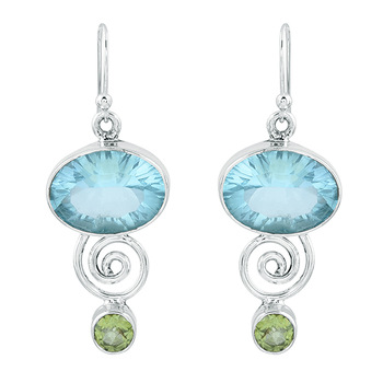 Blue Topaz Faceted Green Peridot Gemstone earring