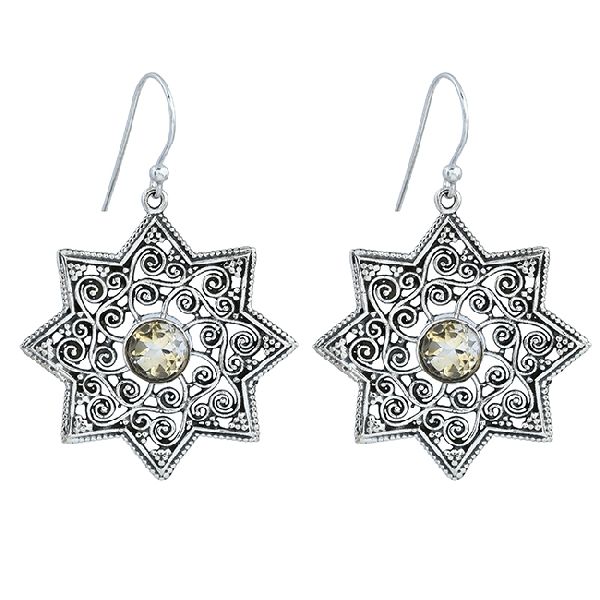 Citrine Gemstone Starburst Dangle Earrings