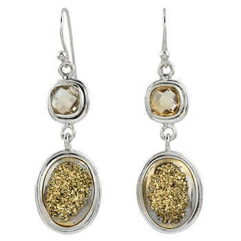 Golden Druzy Citrine Gemstone Earrings
