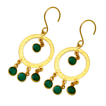 Green Onyx Round Gemstone Bezel Setting Dangle Earrings