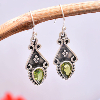  Pear 925 Sterling Sliver Green Peridot Gemstone Earrings