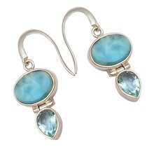  Larimar Blue Topaz earring, Occasion : Anniversary, Engagement, Gift, Party, Wedding