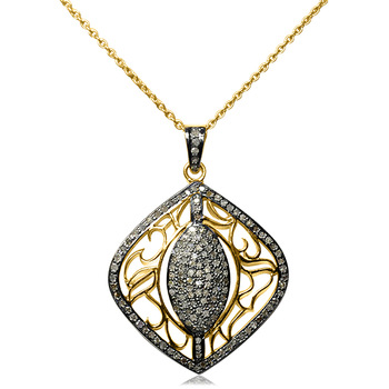 Micro Pave Diamond Gold Plated Silver Pendant Necklace