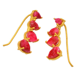 Pear Shape Ruby Gemstone Prong Setting Dangle Earrings