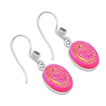 Pink Druzy Oval Earrings