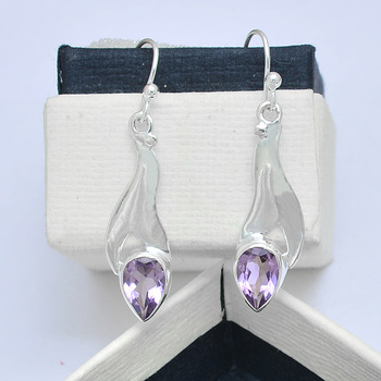 925 Sterling Sliver Purple Amethyst Gemstone earring