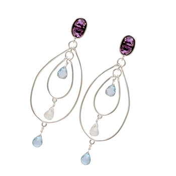Rainbow Moonstone Gemstone Dangle Earrings