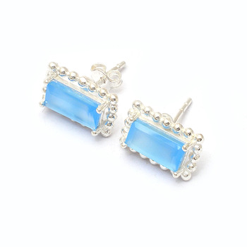 Rectangle Shape Blue Quartz Gemstone earring