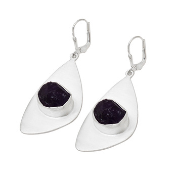 925 Sterling Sliver Rough Amethyst Gemstone earring, Occasion : Anniversary, Engagement, Gift, Party