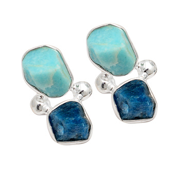 Rough Larimar Apatite Gemstone earring, Occasion : Anniversary, Engagement, Gift, Party, Wedding