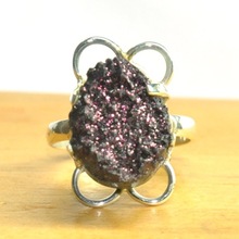 Titanium Druzy, Moonstone Gemstone Silver Ring