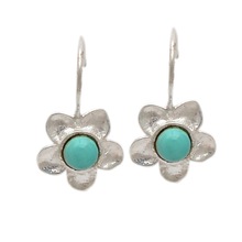 Turquoise Silver Floral Earrings, Color : Picture