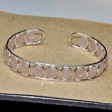 Weeding jewelry adjustable, silver bangles, Main Stone : Rose Quartz