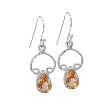  925 Sterling Sliver Yellow Citrine Gemstone earring, Shape : Pear