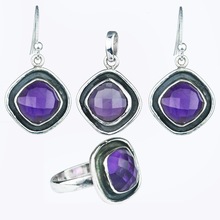 Amethyst gemstone ring earring jewelry set, Occasion : Gift