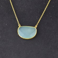 925 Silver aqua chalcedony emstone necklace, Occasion : Anniversary, Engagement, Gift, Party, Wedding